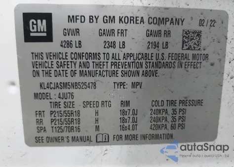 2022 Buick Encore Fwd Preferred z USA, uszkodzony, nr VIN KL4CJASM5NB525478